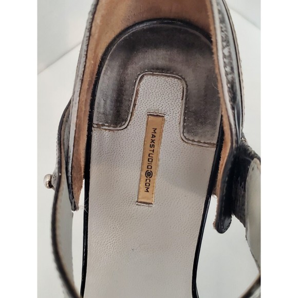 Max Studio Leather Ankle Strap Heels Gray Distressed Denim look Peekaboo toe 6.5 - Picture 3 of 10